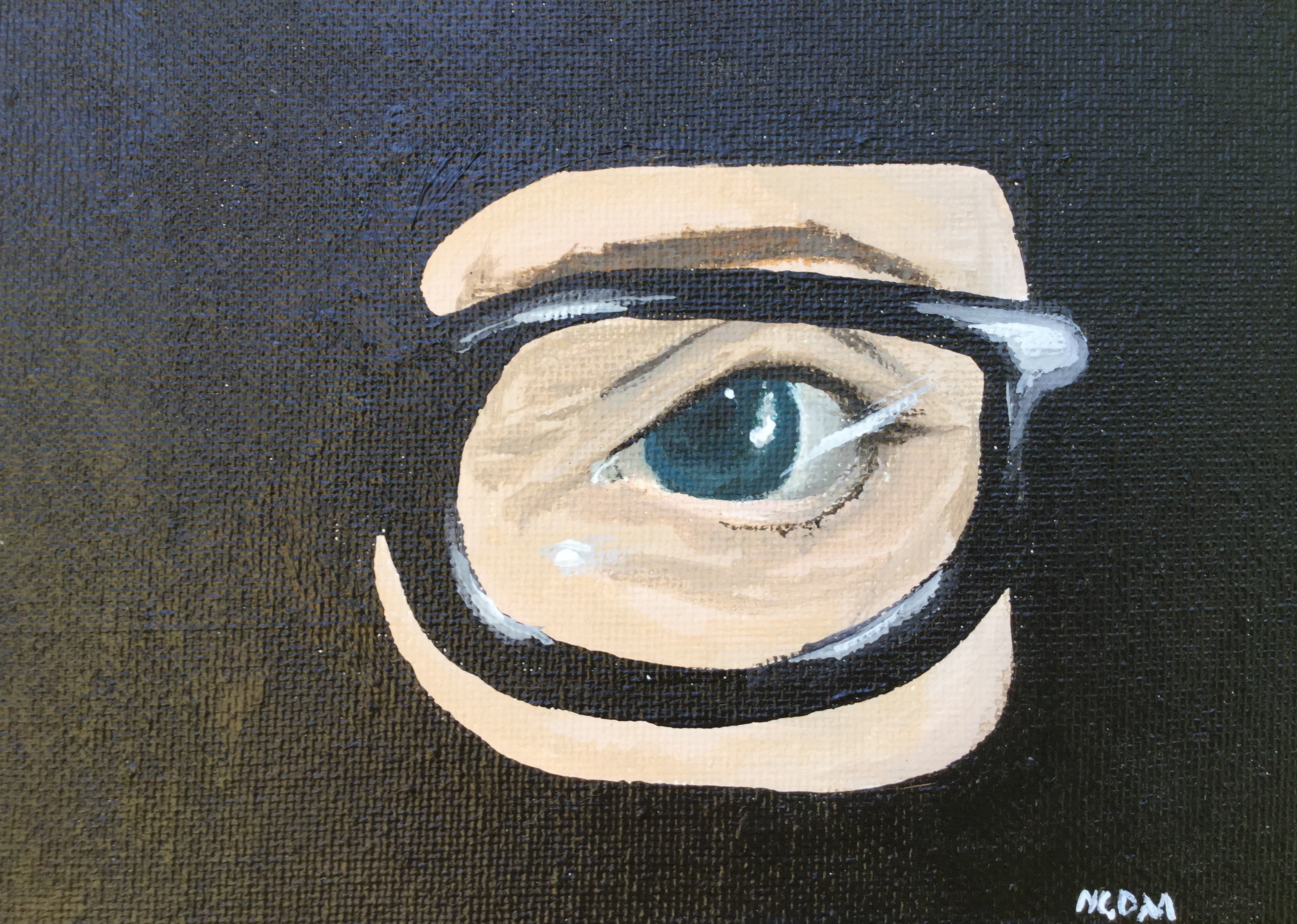 Acrylic painting of RBG's eye behind glasses