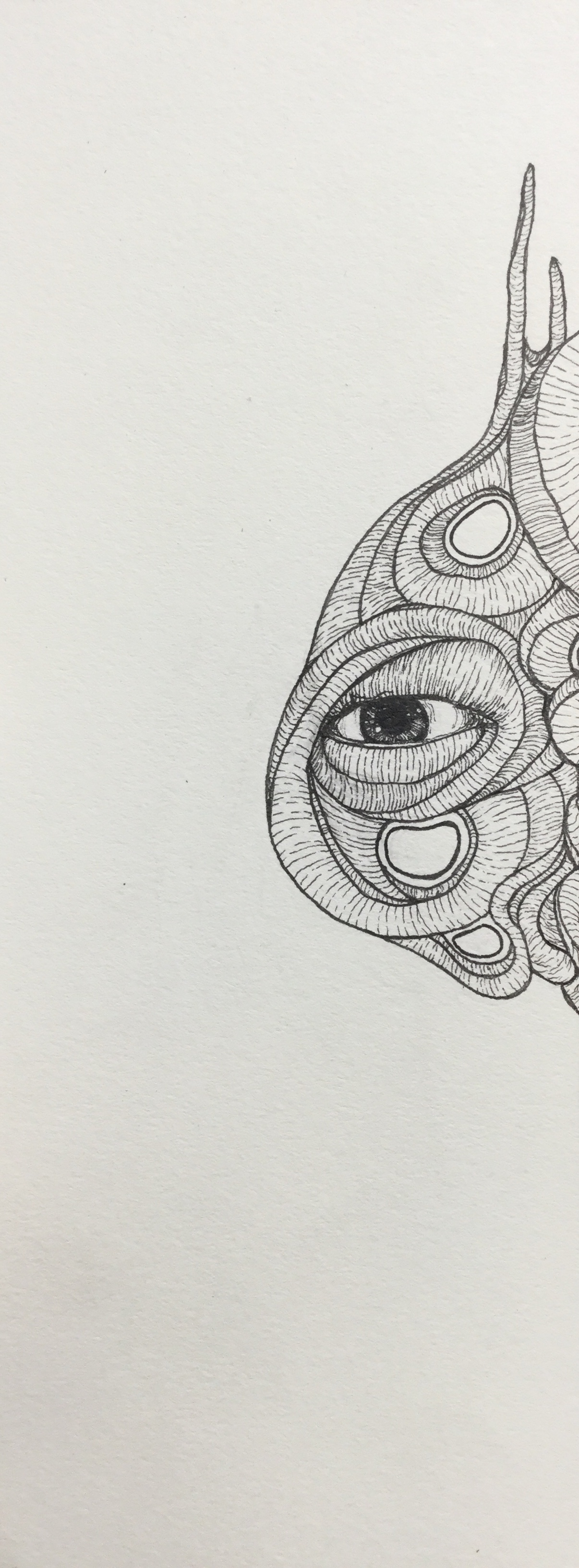 Ink illustration of an eye with worm-like shapes around it