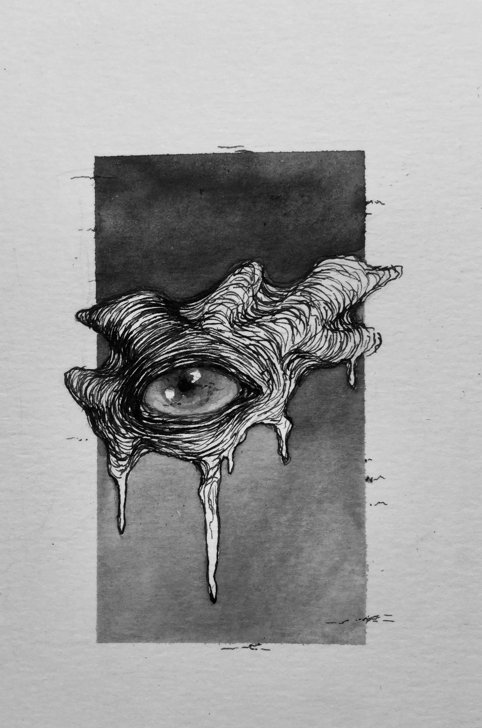 Ink illustration of an eye with dark line surrounding it